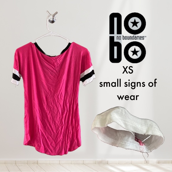 Girls Size XS No Boundaries Pink Short Sleeve Tee with Black and White Stripes - Picture 2 of 3